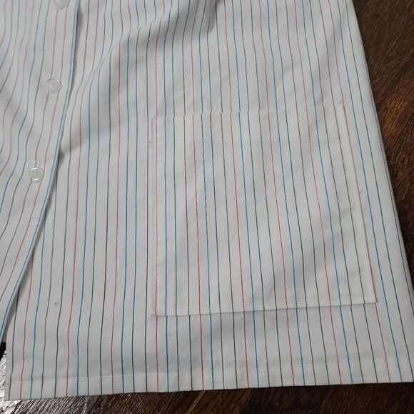 Vintage 70s 80s Pastel Striped Smocked Ruffle Sleeve Apron Top - Picture 7 of 8